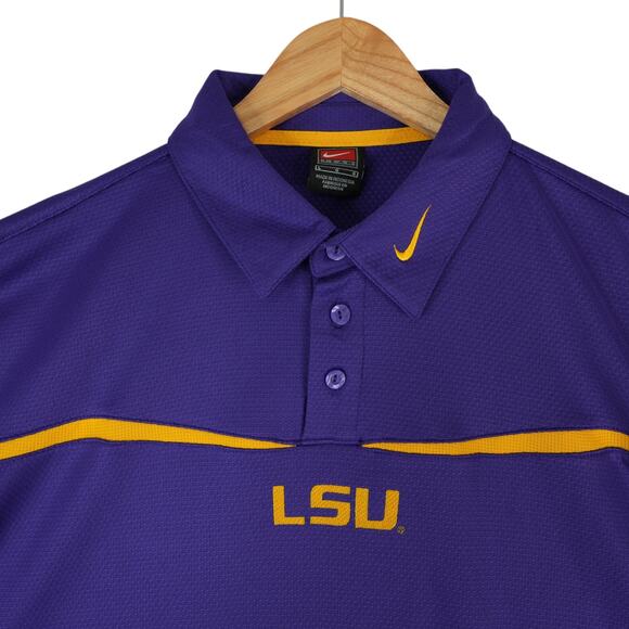 Vintage Nike Team Polo Shirt Mens L Purple Yellow LSU Louisiana State Tigers Y2K - Picture 1 of 11